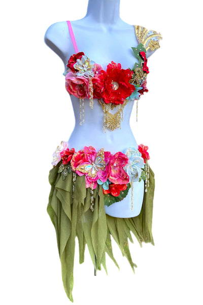Golden Spring Forest Fairy Goddess with Green Skirt Two Piece Cosplay Costume