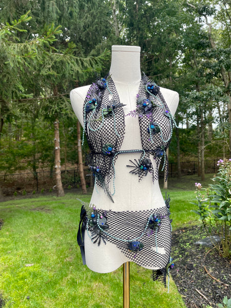 Sirens Of The Sea Dark Gothic Netted Mermaid Halter Top and Skirt