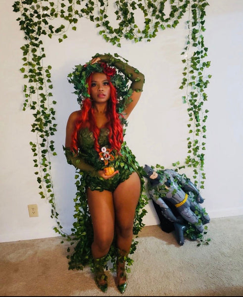 Poison Ivy Fingerless Mesh Gloves Costume Rave Bra Cosplay Halloween