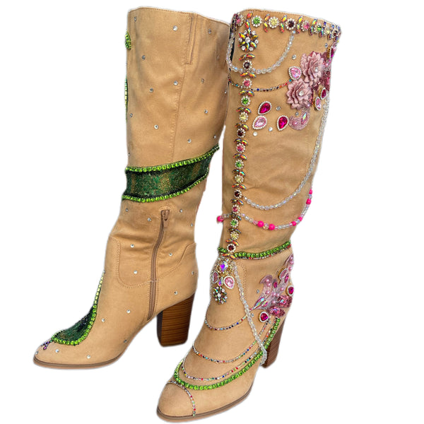 Britney Inspired I’m A S for You Suede  Boots with a sequins Snake and Rhinestone Detailing
