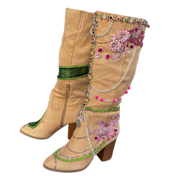 Britney Inspired I’m A S for You Suede  Boots with a sequins Snake and Rhinestone Detailing