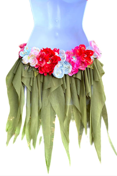 Golden Spring Forest Fairy Goddess with Green Skirt Two Piece Cosplay Costume
