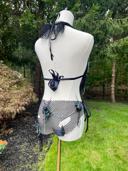 Sirens Of The Sea Dark Gothic Netted Mermaid Halter Top and Skirt