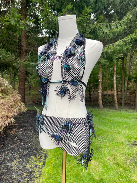 Sirens Of The Sea Dark Gothic Netted Mermaid Halter Top and Skirt