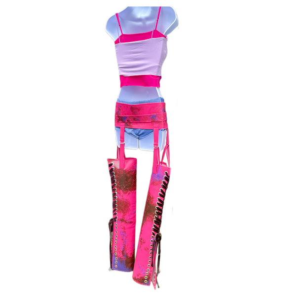 Suki Racer Inspired Dance Festival Cosplay Costume Top, Shorts and Pleather Chaps