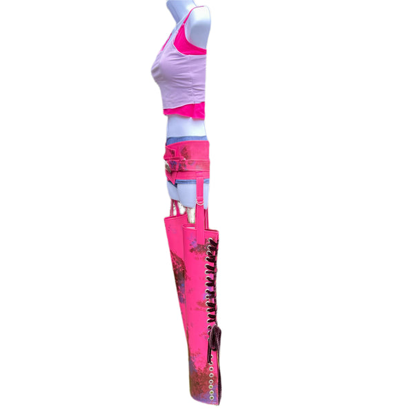 Suki Racer Inspired Dance Festival Cosplay Costume Top, Shorts and Pleather Chaps