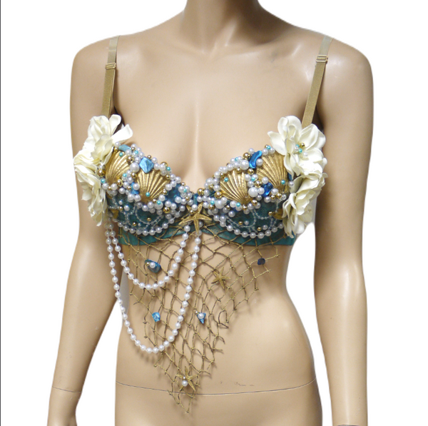 Delicate Dripping in Gold Turquoise Mermaid Bra Top