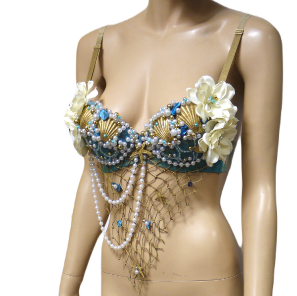 Delicate Dripping in Gold Turquoise Mermaid Bra Top