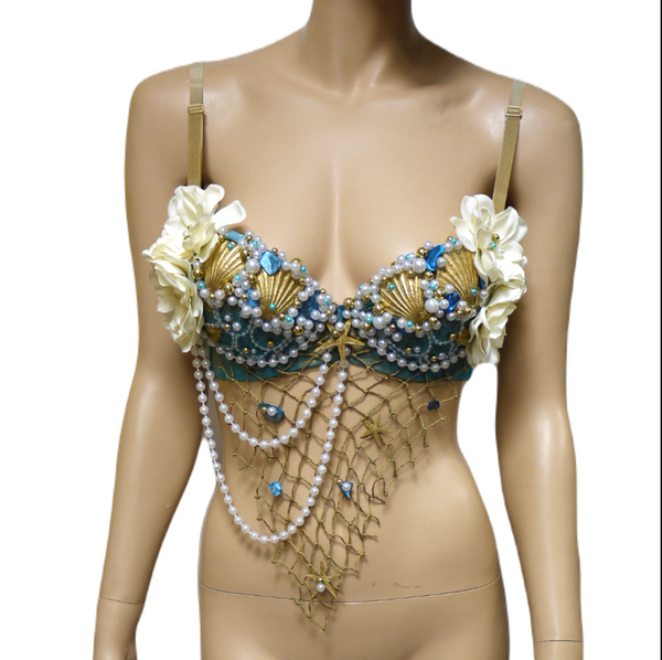 Delicate Dripping in Gold Turquoise Mermaid Bra Top
