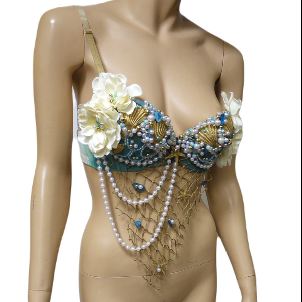 Delicate Dripping in Gold Turquoise Mermaid Bra Top