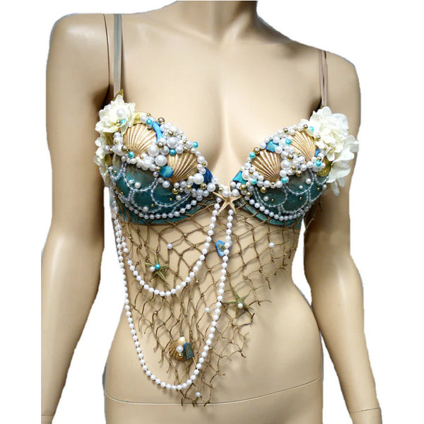 Delicate Dripping in Gold Turquoise Mermaid Bra Top