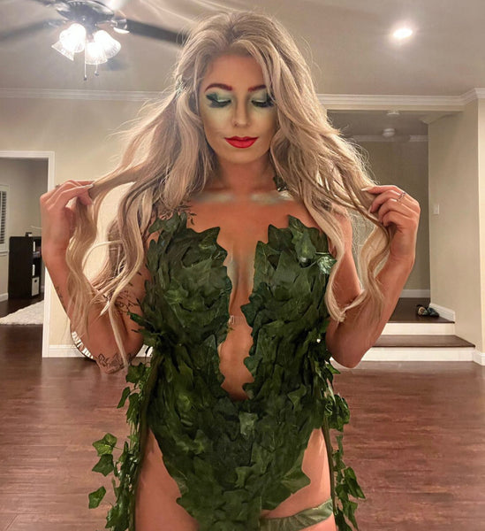 Plunge Poison Ivy Monokini Gown Dress Costume Rave Cosplay Halloween
