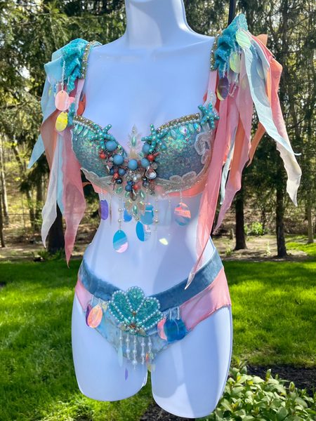 Blue Sequins Mermaid Top and bottom