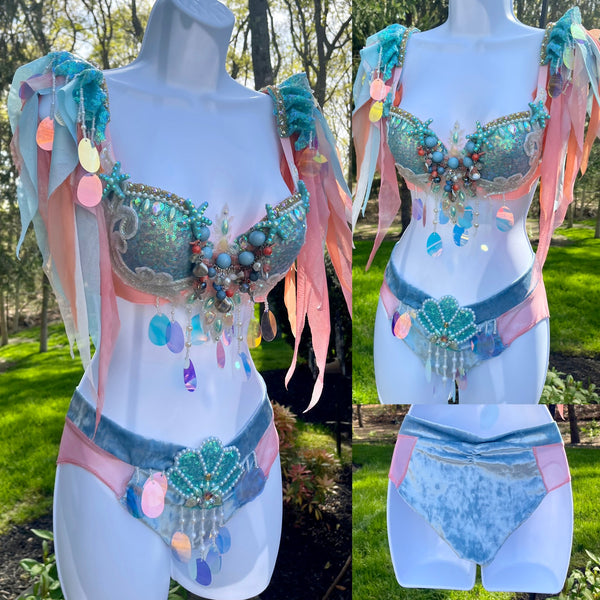 Blue Sequins Mermaid Top and bottom