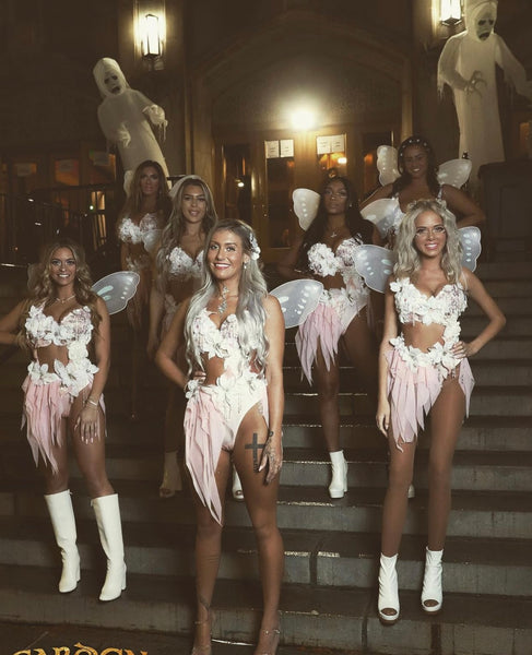 High Waisted Pearl Pink White Winter Fairy Monokini Dance Costume Rave Halloween