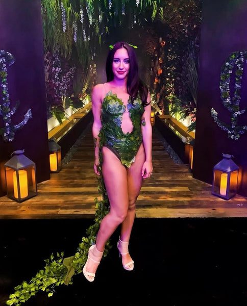 Plunge Poison Ivy Monokini Gown Dress Costume Rave Cosplay Halloween