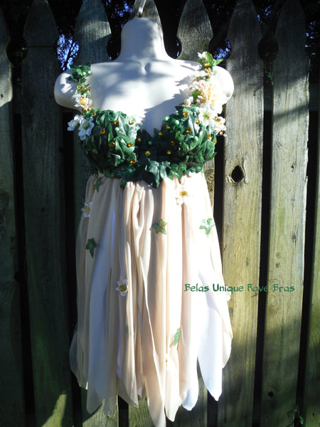 Woodland Forest Flower Fairy Babydoll Dress Bra Costume