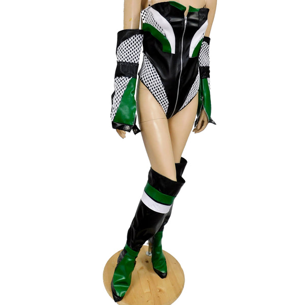 Cardi B Motorsport Inspired Costume - Leather Bodysuit with Sleeves and Boot covers