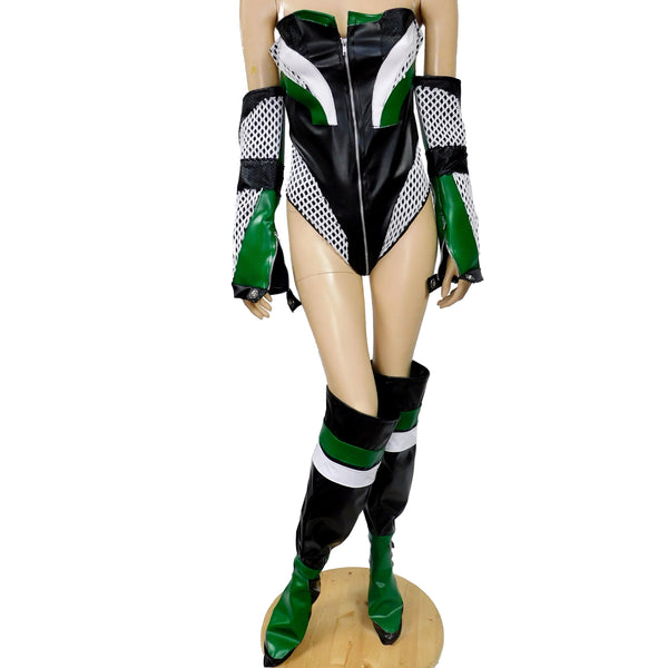 Cardi B Motorsport Inspired Costume - Leather Bodysuit with Sleeves and Boot covers