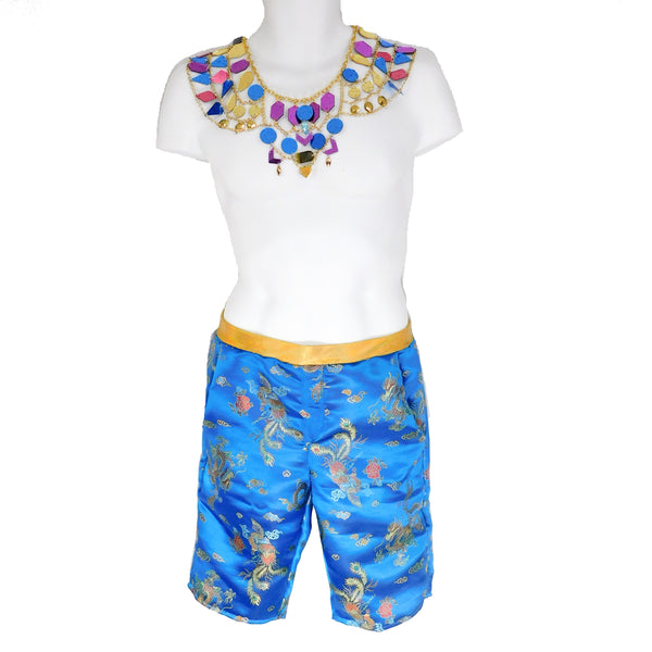 Mens Mirror Chain Top and Turquoise Shorts with Pockets