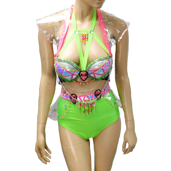 Alien Bra Skirt and Panties in Green and Pink