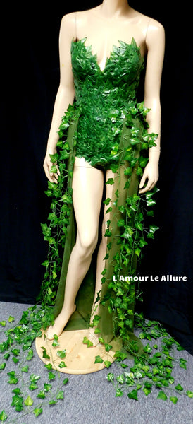 Full Poison Ivy Monokini Gown Dress Costume Rave Bra Rave Wear Cosplay Halloween