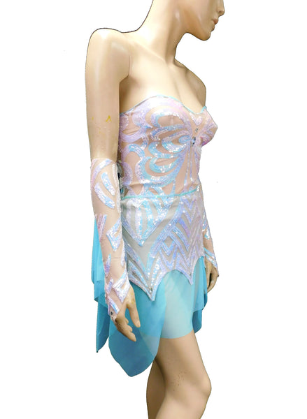Ice Blue Iridescent Sequins Butterfly Goddess Nymph Fairy Dress Dance Festival