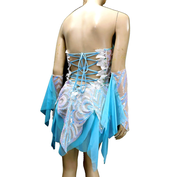 Ice Blue Iridescent Sequins Butterfly Goddess Nymph Fairy Dress Dance Festival