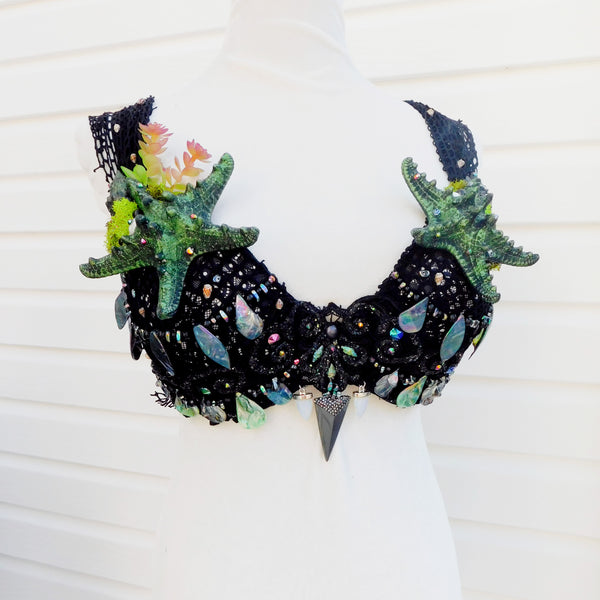 Dark Netted Siren Mermaid Bra Top with Starfish