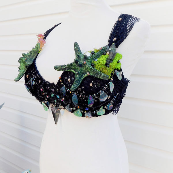 Dark Netted Siren Mermaid Bra Top with Starfish