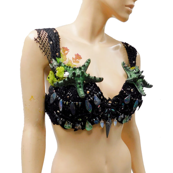 Dark Netted Siren Mermaid Bra Top with Starfish