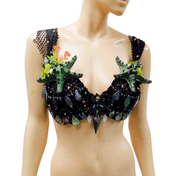 Dark Netted Siren Mermaid Bra Top with Starfish