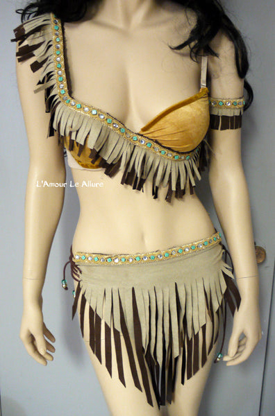 Pocahontas Suede Fringe Bra Cosplay Costume Rave Halloween