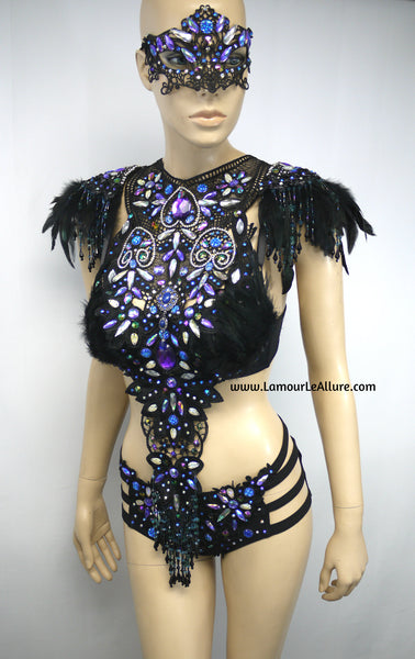 Dark Angel Fairy Costume Dance Rave Bra and Shorts Halloween