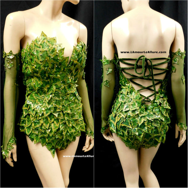 Full Gold Mother Nature Poison Ivy Monokini Body Suit Costume Rave Cosplay Halloween