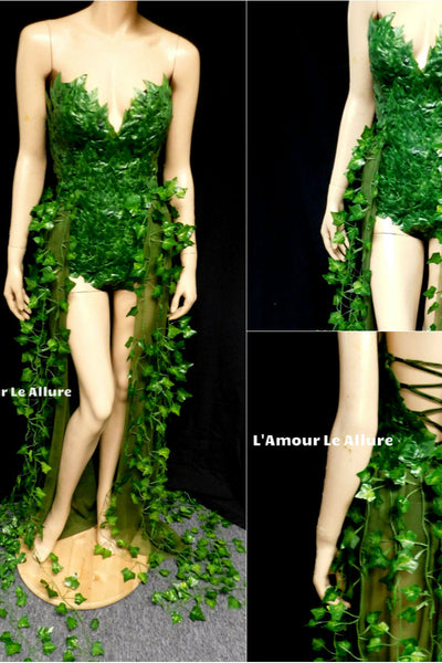 Full Poison Ivy Monokini Gown Dress Costume Rave Bra Rave Wear Cosplay Halloween