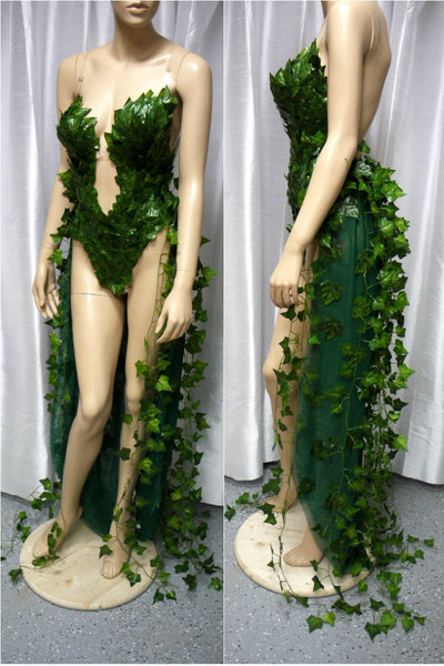 Plunge Poison Ivy Monokini Gown Dress Costume Rave Cosplay Halloween