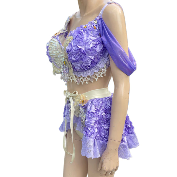 Ready To Ship - 36DDD Large - Lavender Dreams Butterfly Fairy Dance Rave Bra and Skirt Halloween Costume