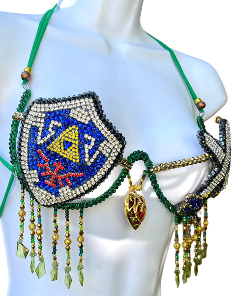 Hero Link Inspired Samba Carnival Top with Hylian Shield and Master Sword Design Cosplay Dance Costume