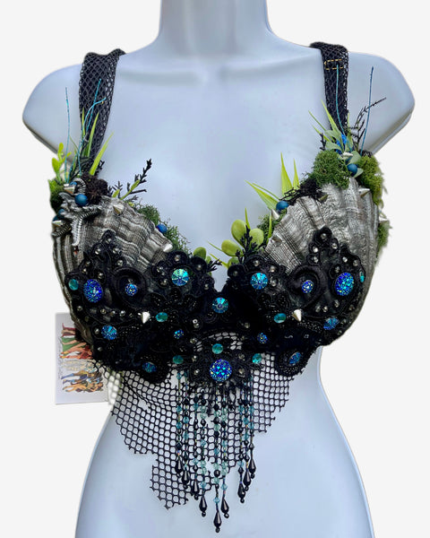 Silver Black Siren Mermaid Shell Bra Top