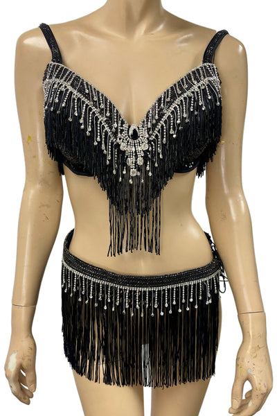Red Beaded Rhinestone Fringe Costume