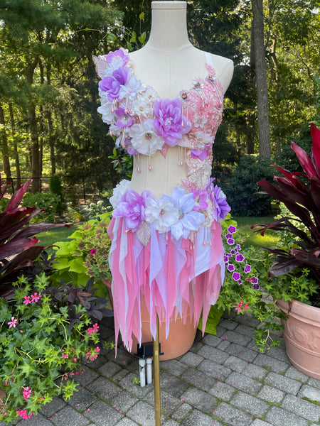 High Waisted Pearl Pink Lavemder White Fairy Monokini Dance Costume Rave Halloween