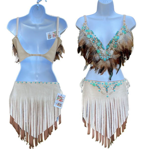 Pocahontas Native Fringe Feather Bra Costume