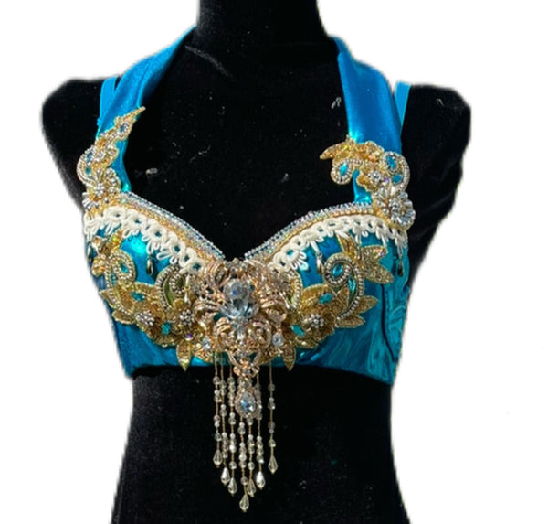 Arabian Nights Inspired Costume – Turquoise & Gold Rave Bra and Shorts Set
