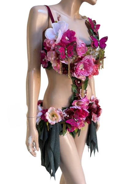 Ready to Ship - 34C Medium - Pink and Burgundy Spring Fairy Bra and Skirt Costume