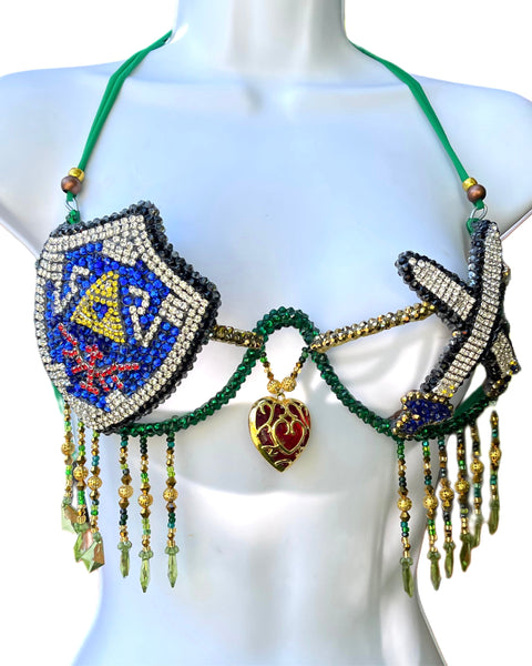 Hero Link Inspired Samba Carnival Top with Hylian Shield and Master Sword Design Cosplay Dance Costume