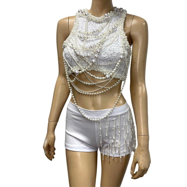All White Pearl K-Pop Idol Inspired Dance Costume