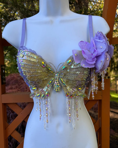 Lavender Butterfly Flower Fairy Bra Costume – Handmade Dance & Rave Top