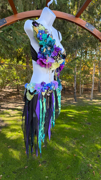 Golden Spring Forest Fee Göttin mit rosa Rock Tanzkostüm Rave BH Monokini Halloween