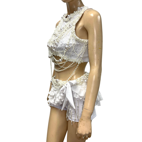 All White Pearl K-Pop Idol Inspired Dance Costume